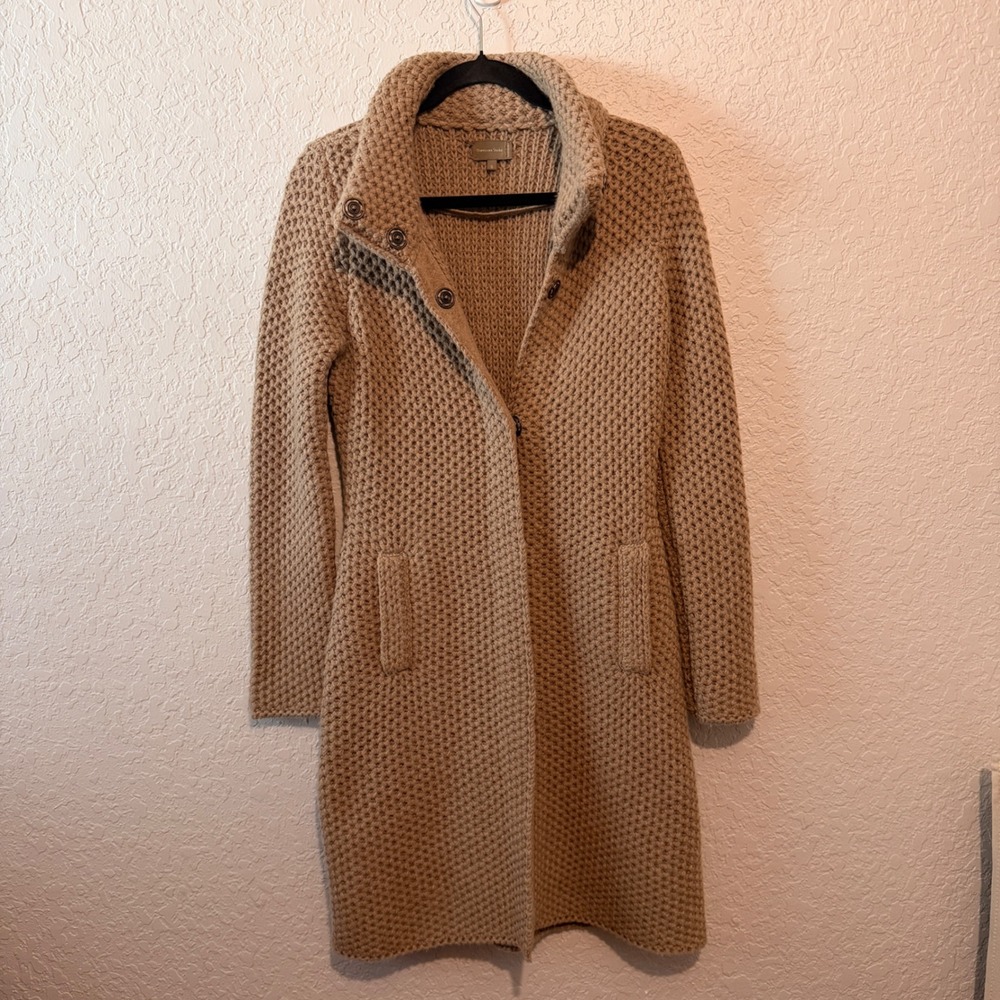 Mantovani Studio Wool Cashmere Knit Coat Small Tan Beige Long Cardigan Sweater